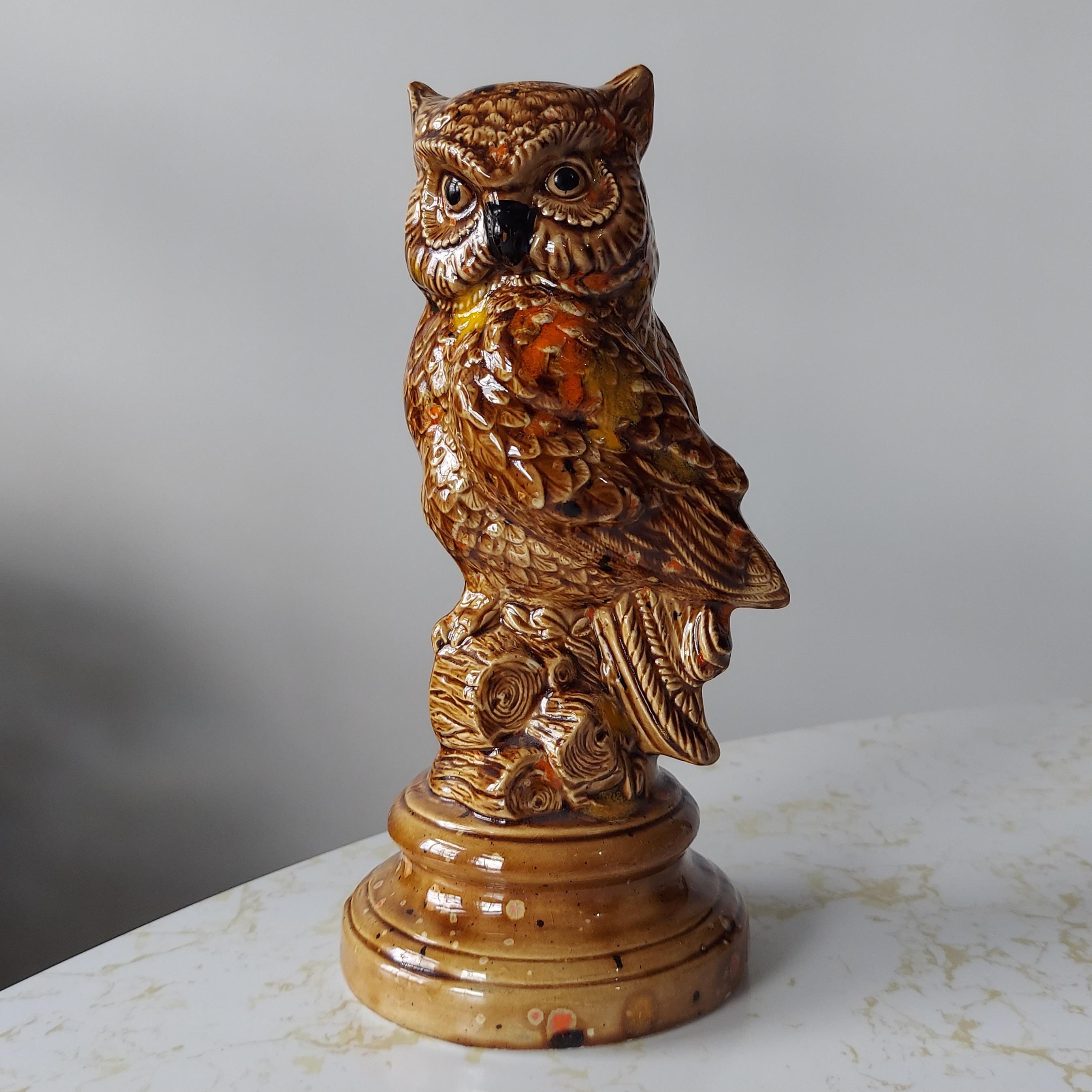 Vintage Mid Century Drip Glaze Ceramic Owl Figurine