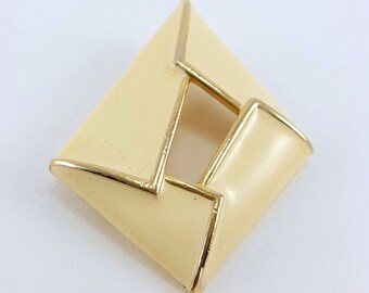 Vintage Cream Enamel Abstract Origami Trapezoid Brooch