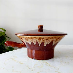 Vintage Rubel Brown Drip Glaze 2 QT Casserole: Mid Century Hull Cookware
