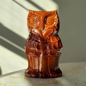May include: A brown ceramic owl figurine with detailed features and a glossy finish.
