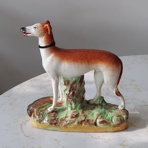 Vintage Old Staffordshire Ware Hunting Dog Ceramic Figurine Made in England 20th Century Reproduction