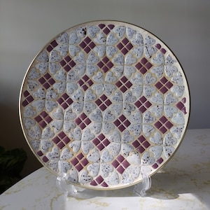 Piatto mosaico vintage MCM World of Tile Purple Gold White Heart Tile
