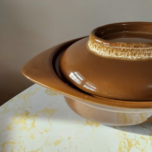 Vintage MCM Brown Drip Glaze Lidded Baking Dish - GC Ware South Africa