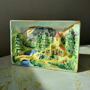 Vintage Mid Century Ceramic Mountain Chateau Diorama - Made in Japan