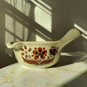 Vintage Figgjo Flint Norway Brown Floral Hedda Pattern Stoneware MCM Scandinavian Design  Gravy Sauce Boat 12416