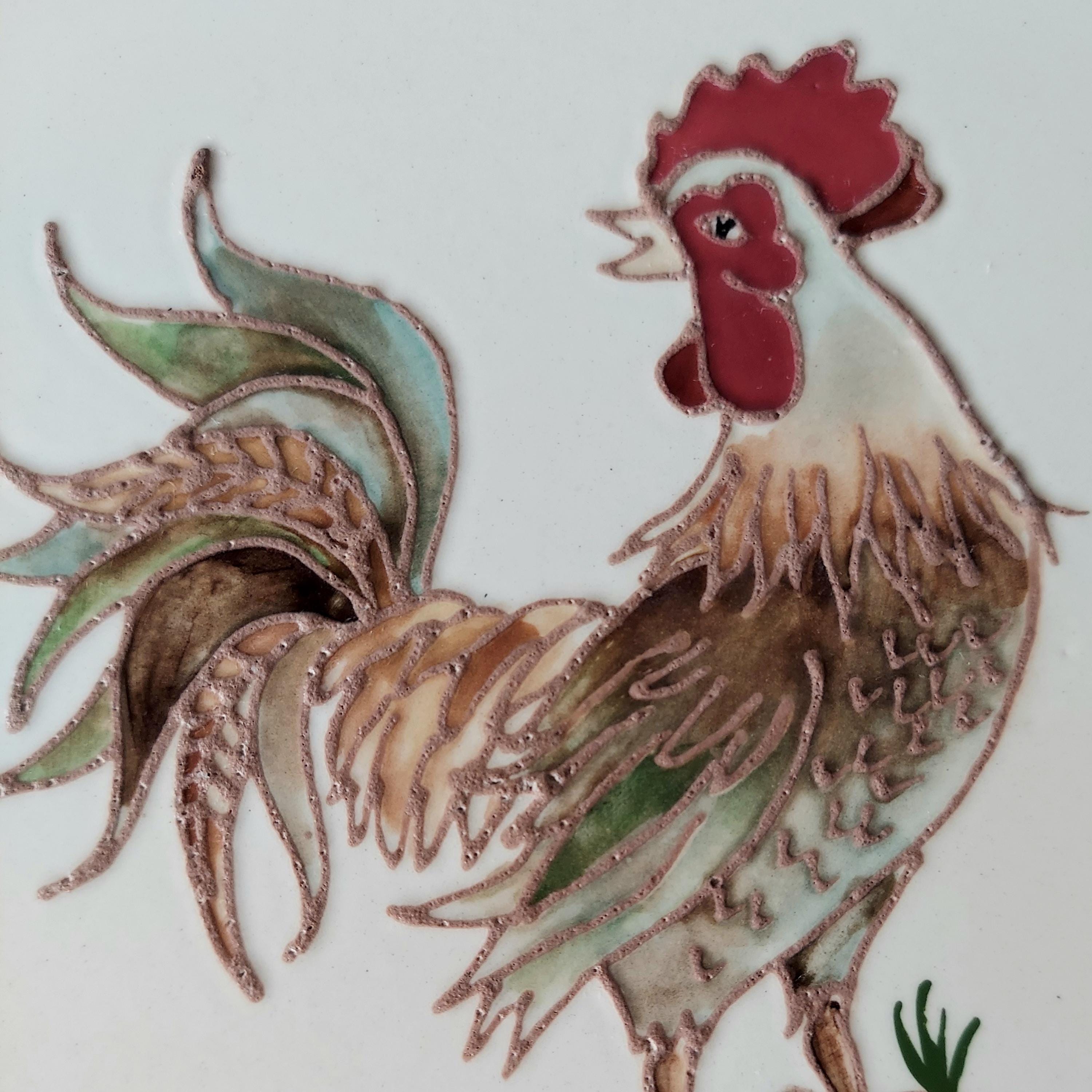 Beau DESSOUS DE PLAT En Forme De POMME ancien Annee 70 Decor En Couleur COQ