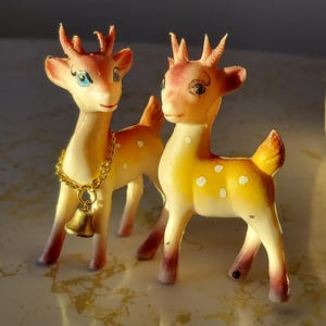 Vintage MCM Plastic Reindeer Figurine Ornament Christmas Decorations Set of 2