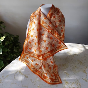 Vintage Vera Neumann Orange Geometric Long Acetate Scarf Made in Japan