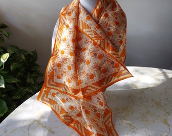 Vintage Vera Neumann Orange Geometric Long Acetate Scarf Made in Japan