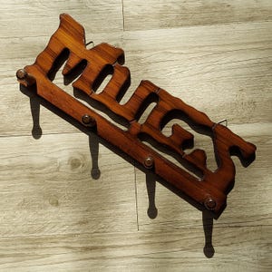 Vintage 1970s Wood MUGS Hanging Wall 4 Mug Rack Retro Kitchen Storage