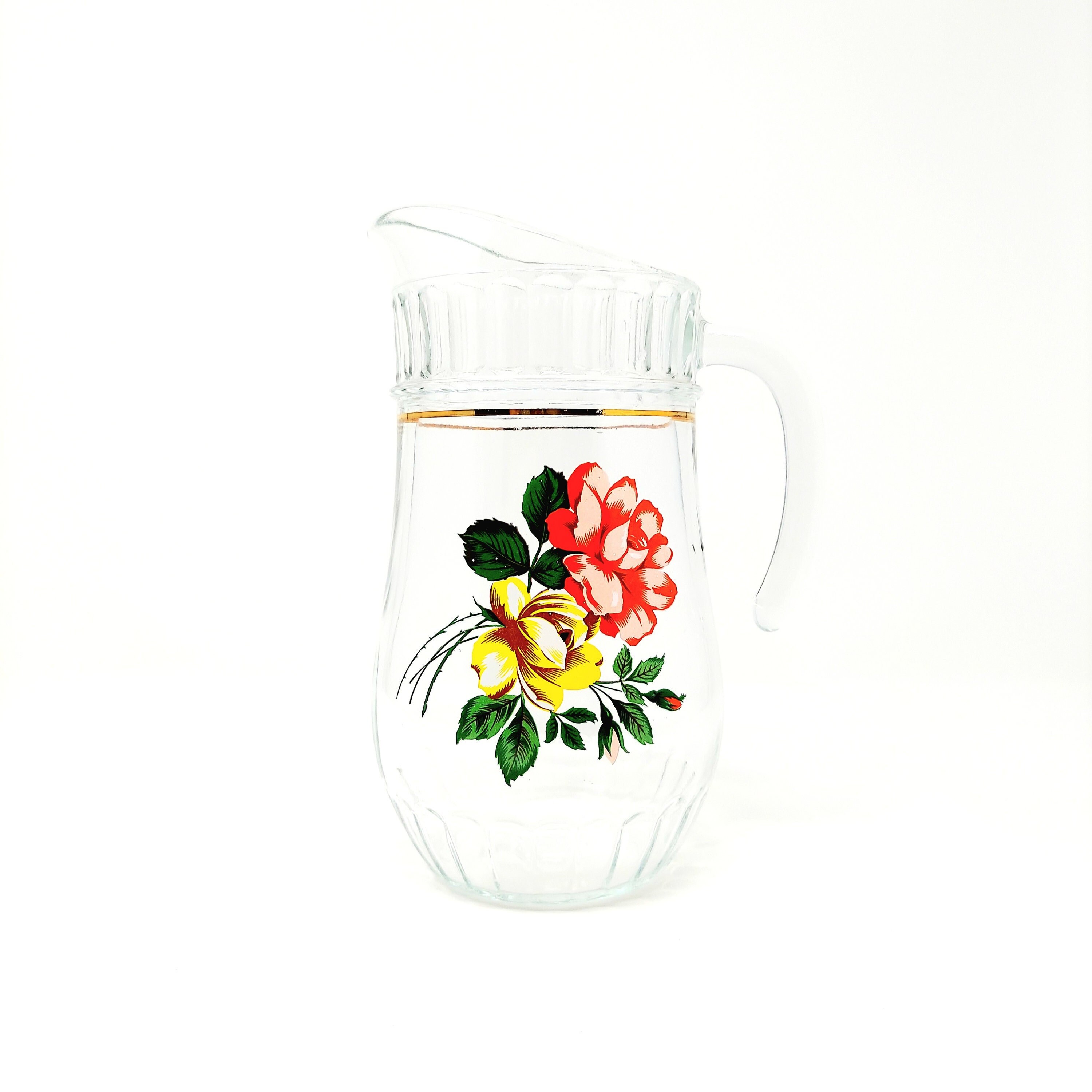 Vintage Glass Rose Decal Made in Italy Drinks Pitcher Etsy