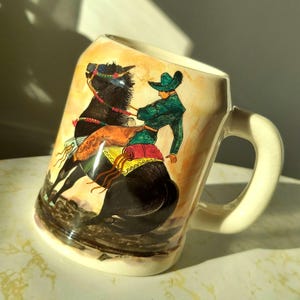 Vintage Lofisa Hand Painted Vaquero Pottery Beer Stein: Guadalajara Mexico