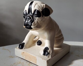 Chalkware, French Bull Dog, Ashtray Holder, Unique Vintage