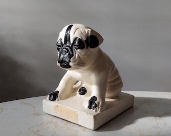 Chalkware, French Bull Dog, Ashtray Holder, Unique Vintage