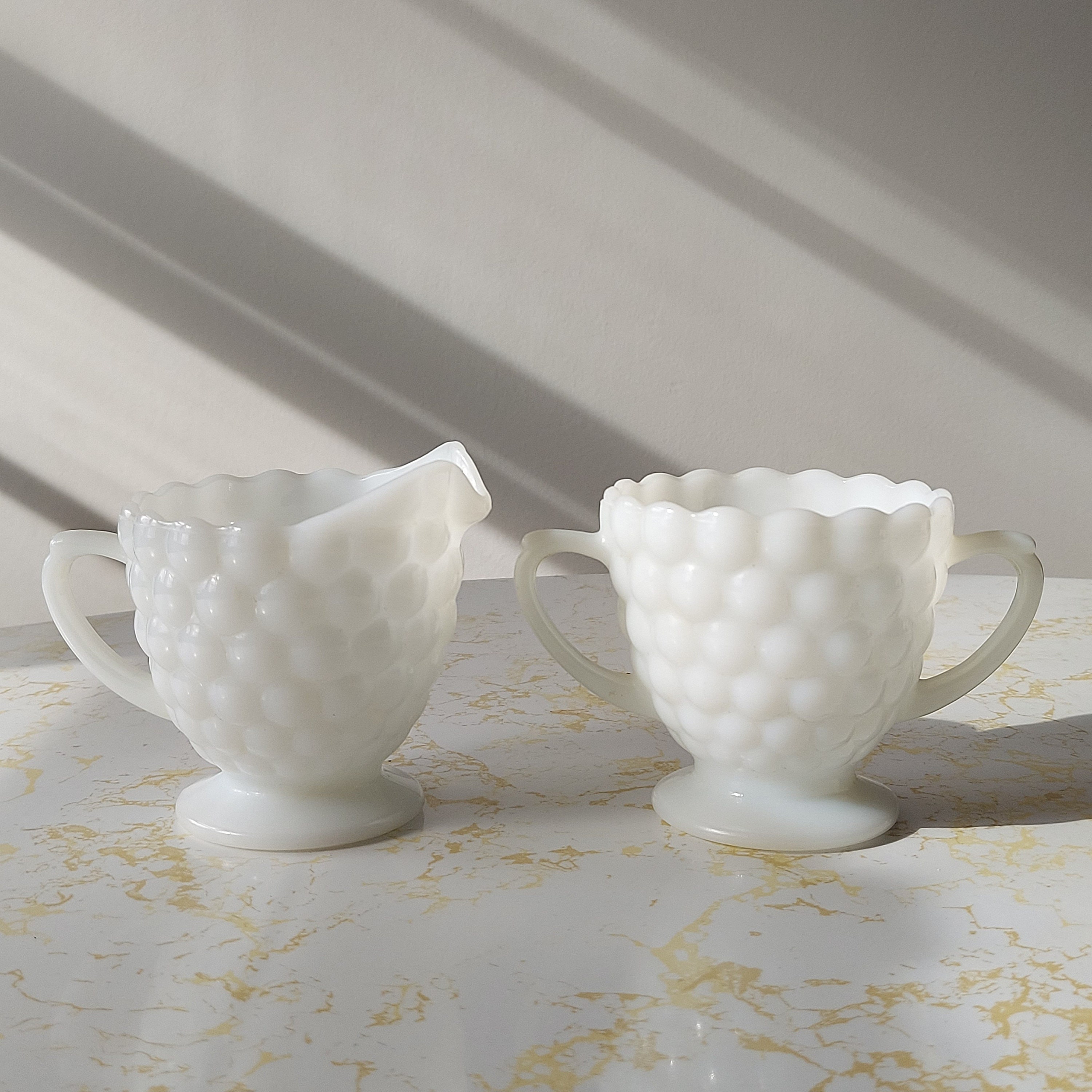 Vintage Embossed Translucent White Milk Glass Sugar and
