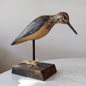 Vintage Hand Carved Sandpiper Decoy: Signed M. E. Yanelli Folk Art Sculpture
