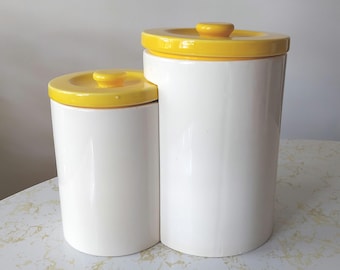 Vintage gele en witte keramische nestbussen set van 2"