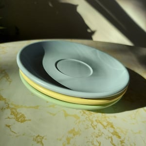Vintage Pastel Boonton Ware Melamine Saucers Set of Three Melmac Yellow Green Blue