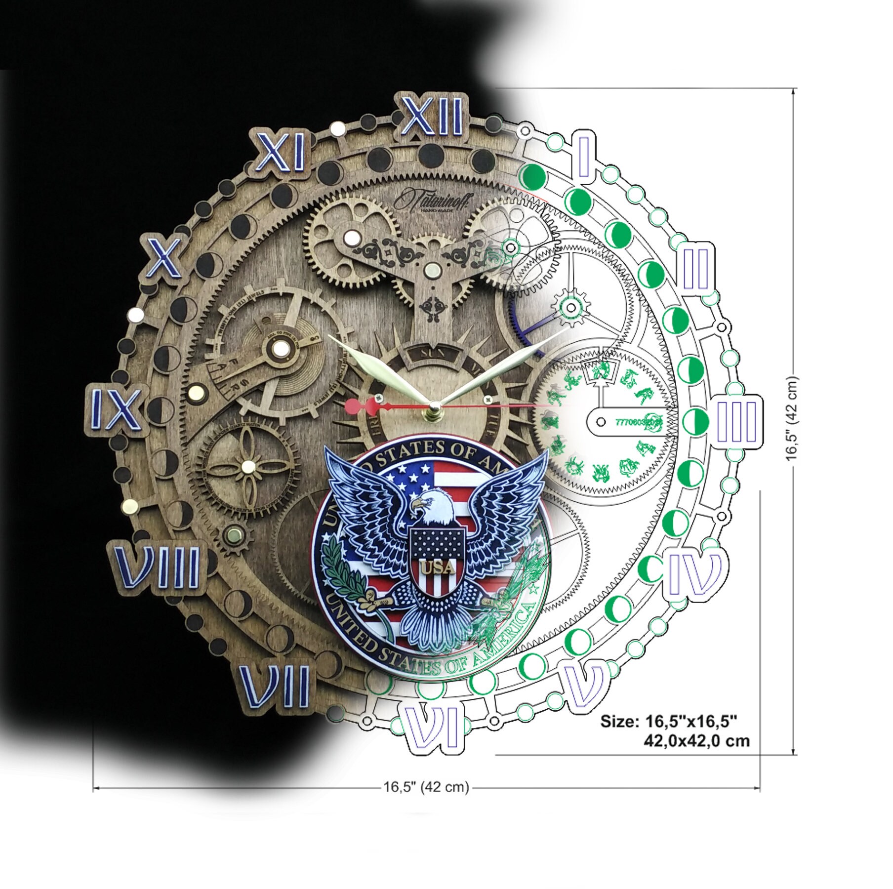 Big wooden clock with American eagle wall clock mid century Etsy