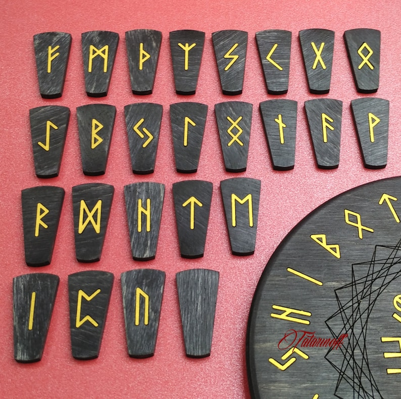 Black Wooden Elder Futhark Rune Set Fortune telling Set of Etsy