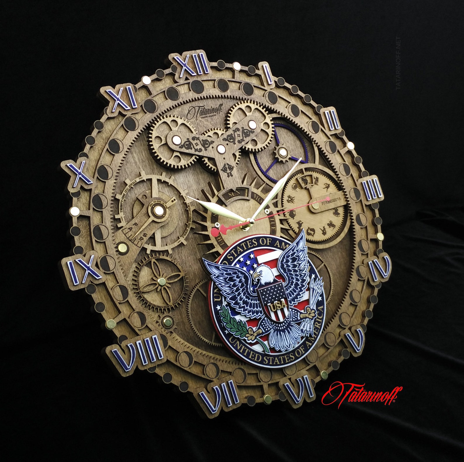 Big wooden clock with American eagle wall clock mid century Etsy