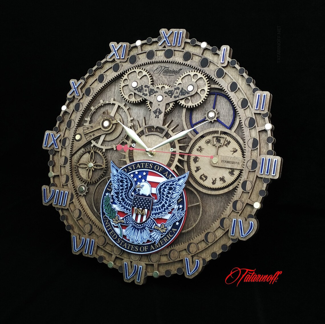 Big wooden clock with American eagle wall clock mid century Etsy