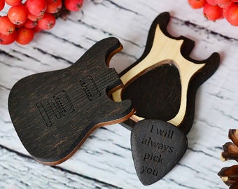 Personalized Guitar Pick with wooden case, Engraved Guitar Pick - Gift for Husband, Dad, Boyfriend, Groom Gift- Husband Gift