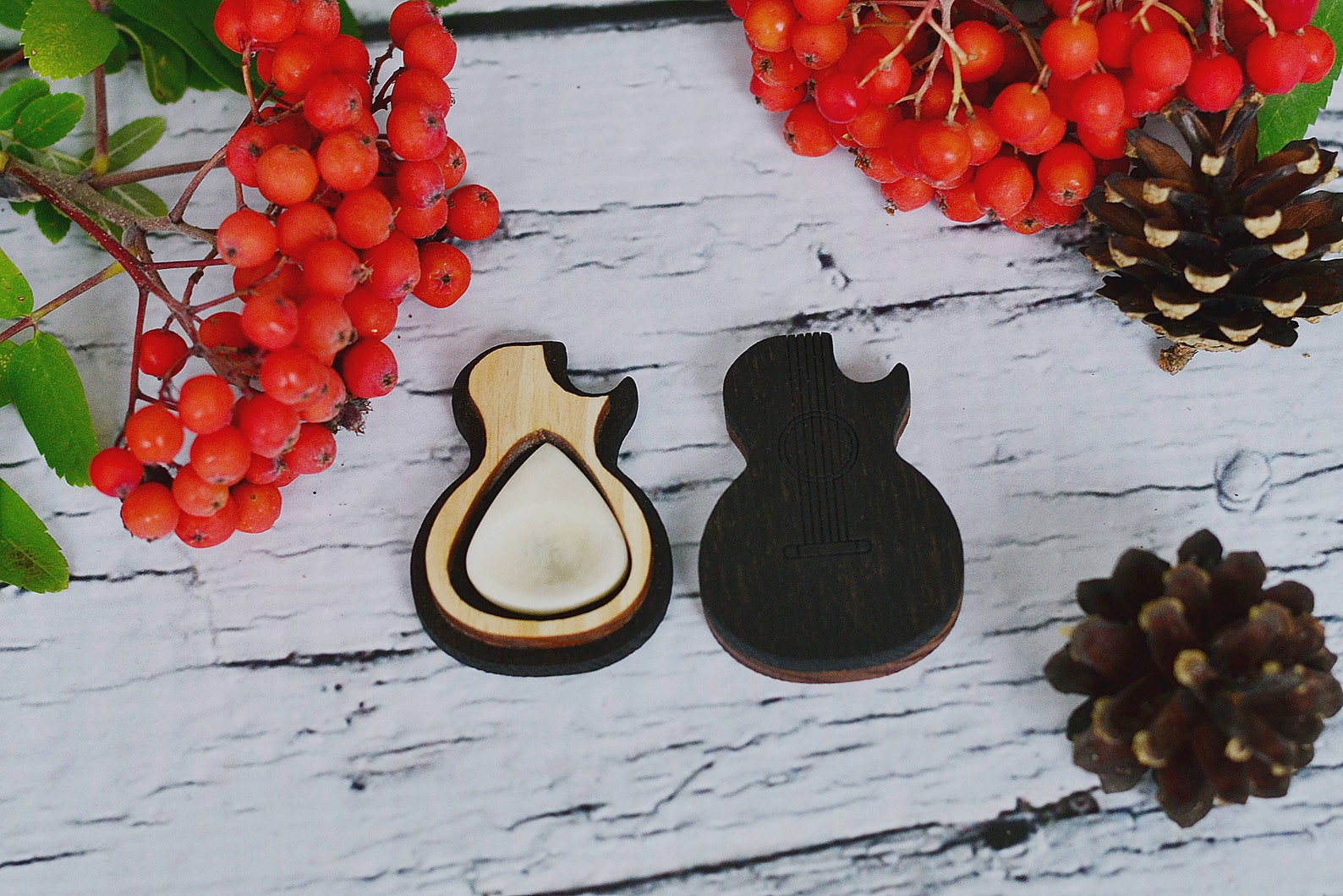 Custom Bone Guitar Pick With Dark Oak Holder Box Unique Etsy