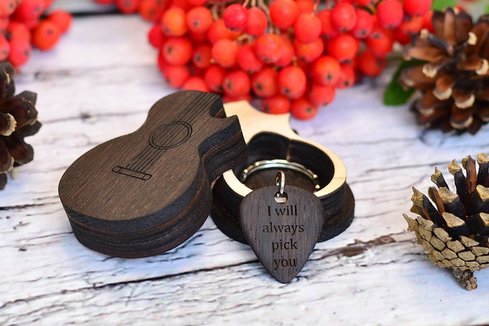 Personalized Guitar Pick Keychain With Holder Box Custom Etsy