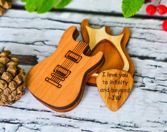 Personalized Guitar Pick with Holder Box Custom Engraved Pick Holder Plectrum Case Valentines day Gift for Him Man Boyfriend Husband Player