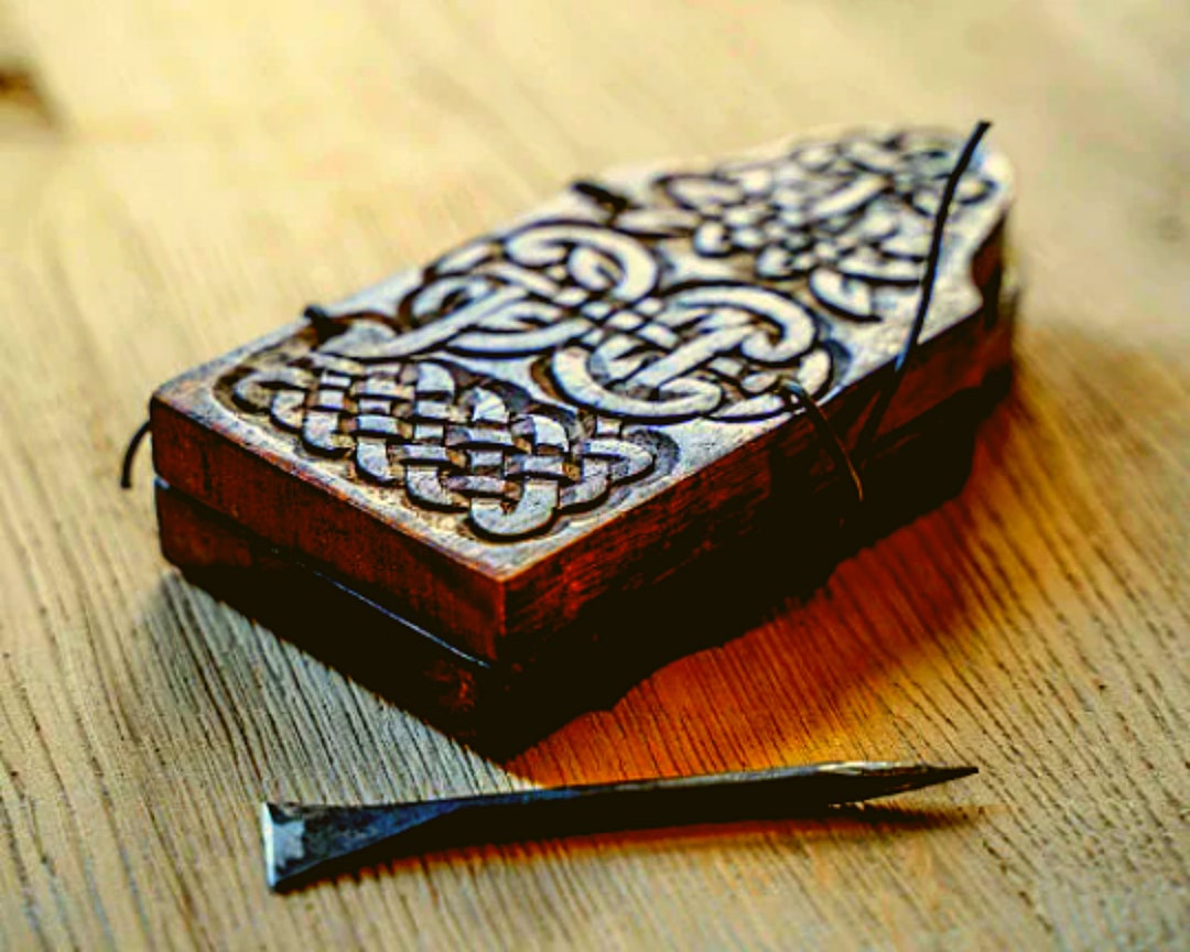 Antique Greek Roman Writing Stylus and Carved Mango Wood Wax Tablet