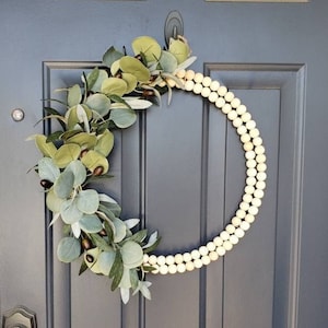 Double Wood Bead Front door Wreath/ Wood Bead Modern Wreath/Beaded Wreath/Door Wreath/Year Round Wreath/New Home Gift/Housewarming Gift