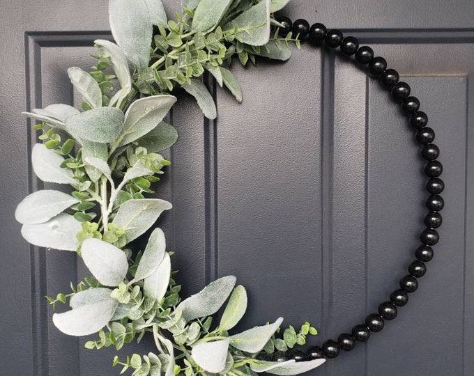 Year Round Front Door Wreath/ Lambs Ear Wreath/ Wood Bead Wreath/wood ...
