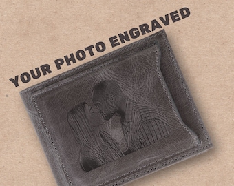 Portefeuille à deux volets personnalisable en cuir pour homme avec poche pour la monnaie en gris cendré Porte-cartes personnalisé avec personnalisation gratuite