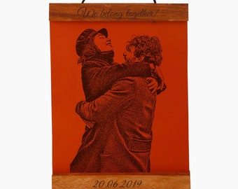 Personalized Picture frame, Photo Engraved Leather Canvas with Hanging Magnetic Wooden Frame, Picture Engraving,