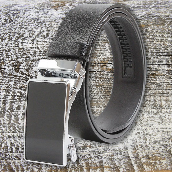 Personalized Cowhide Leather Slide Belt with Automatic Click Buckle for Men, Secret Message Belt, Gift for Him,