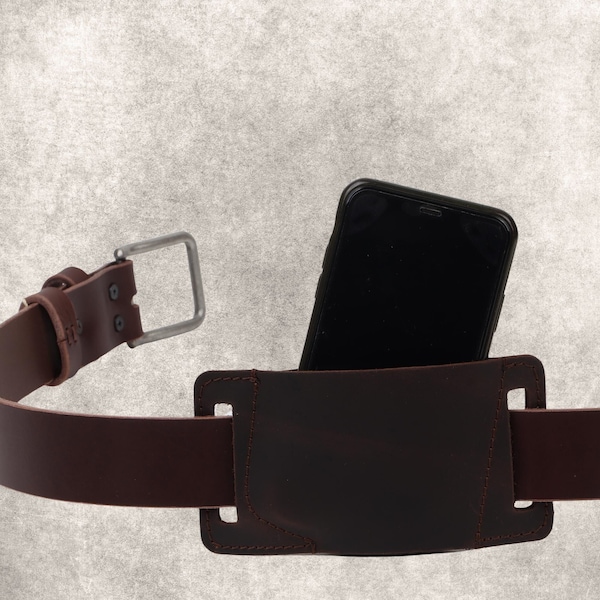 Leather Phone Belt Holster Short Version in Black, Custom Iphone Belt Holder, Holder Case with Belt Loop, Belt Holder Pouch