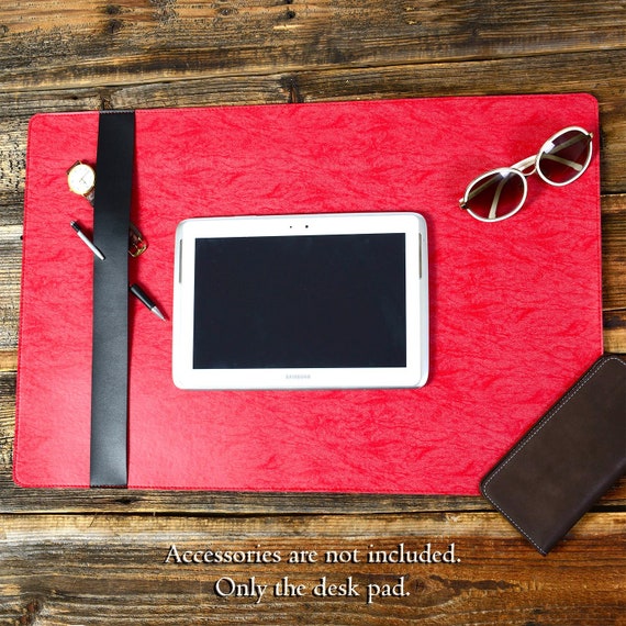 Personalized Leather Desk Mat In Red Color And Large Size Etsy