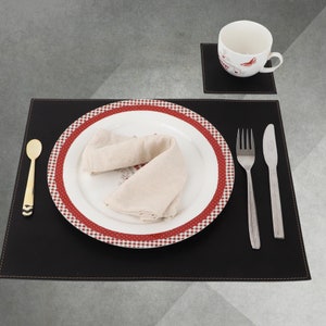 Personalized Black Leather Placemat and Coaster Set