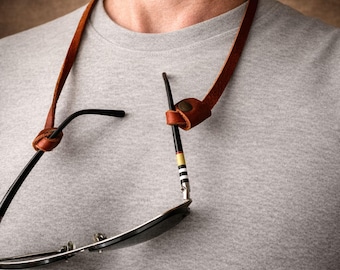 Eyeglasses Holder Leather Strap for Neck Custom Leash for Sunglasses & Reading Glasses, Stylish Activewear Accessory, Gift for Him