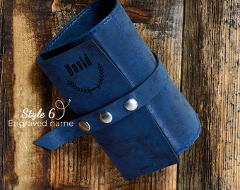 Organiseur de rouleau de montre en cuir personnalisé avec 3 fentes en bleu, rouleau de montre de voyage, pochette de rangement pour montre pour homme,