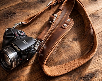 Mahogany Brown Leather Camera Strap: Personalized Photography Gift