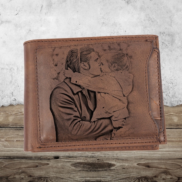 Portefeuille pour homme en cuir personnalisable à deux volets avec poche pour monnaie, porte-cartes marron craie - Personnalisation gratuite