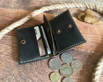 Personalized Leather Card Holder Wallet, Minimalist Coin Keeper, Handcrafted Compact Leather