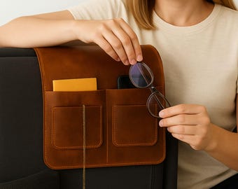 Personalized Leather Bedside Caddy: Sofa Armrest Organizer, Remote Holder