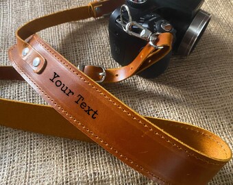 Leather Camera Strap Personalized Custom Engraving Adjustable Tan Cowhide Photography Gift Handmade Strap for Photographers