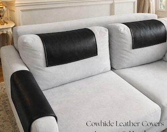 Black Cowhide Leather Sofa Armrest Cover: Custom Fit Furniture Protector Couch Headrest Cover