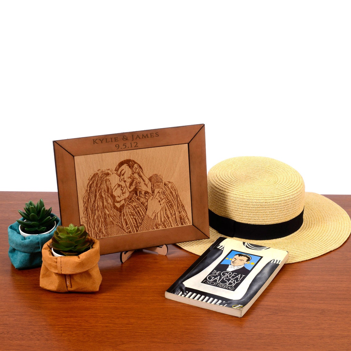 Custom Engraved Genuine Leather Picture Frame With Wood Board Etsy