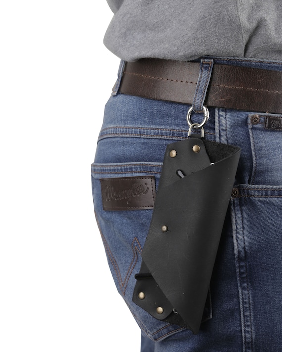 Personalized Black Leather Glasses Holder: Hanging Sunglasses Case