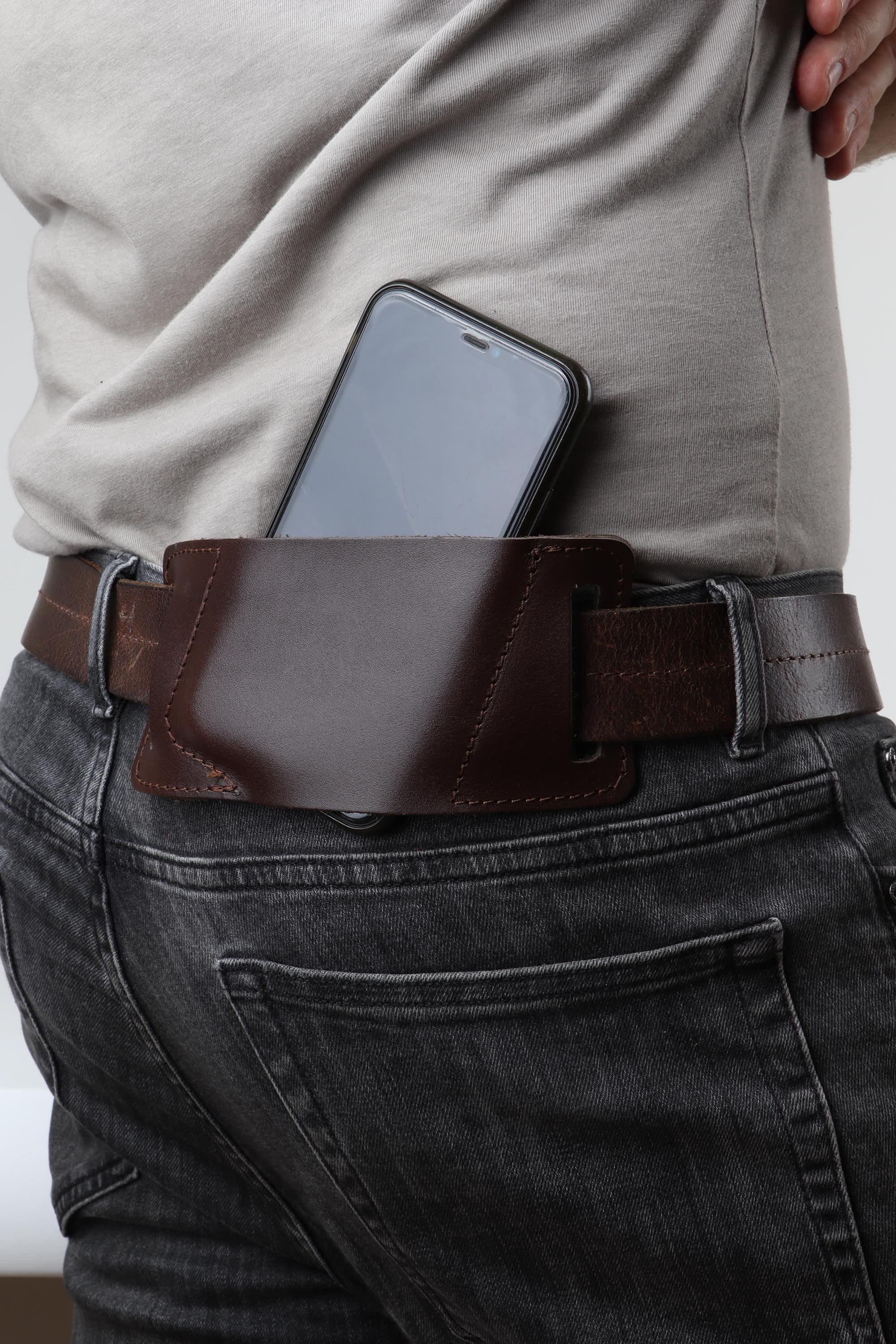 Men Practical Phone Wallet Case Belt Leather Pouch Phone Waist Bag Mobile